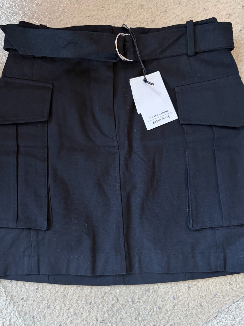 & Other Stories Stockholm Atelier NWT Black Cargo Utility Belted Mini Skirt 0